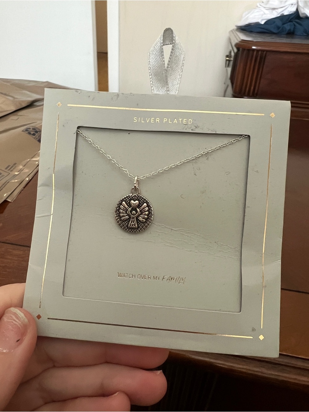 a new day Silver-Plated Angel Round Pendant Necklace